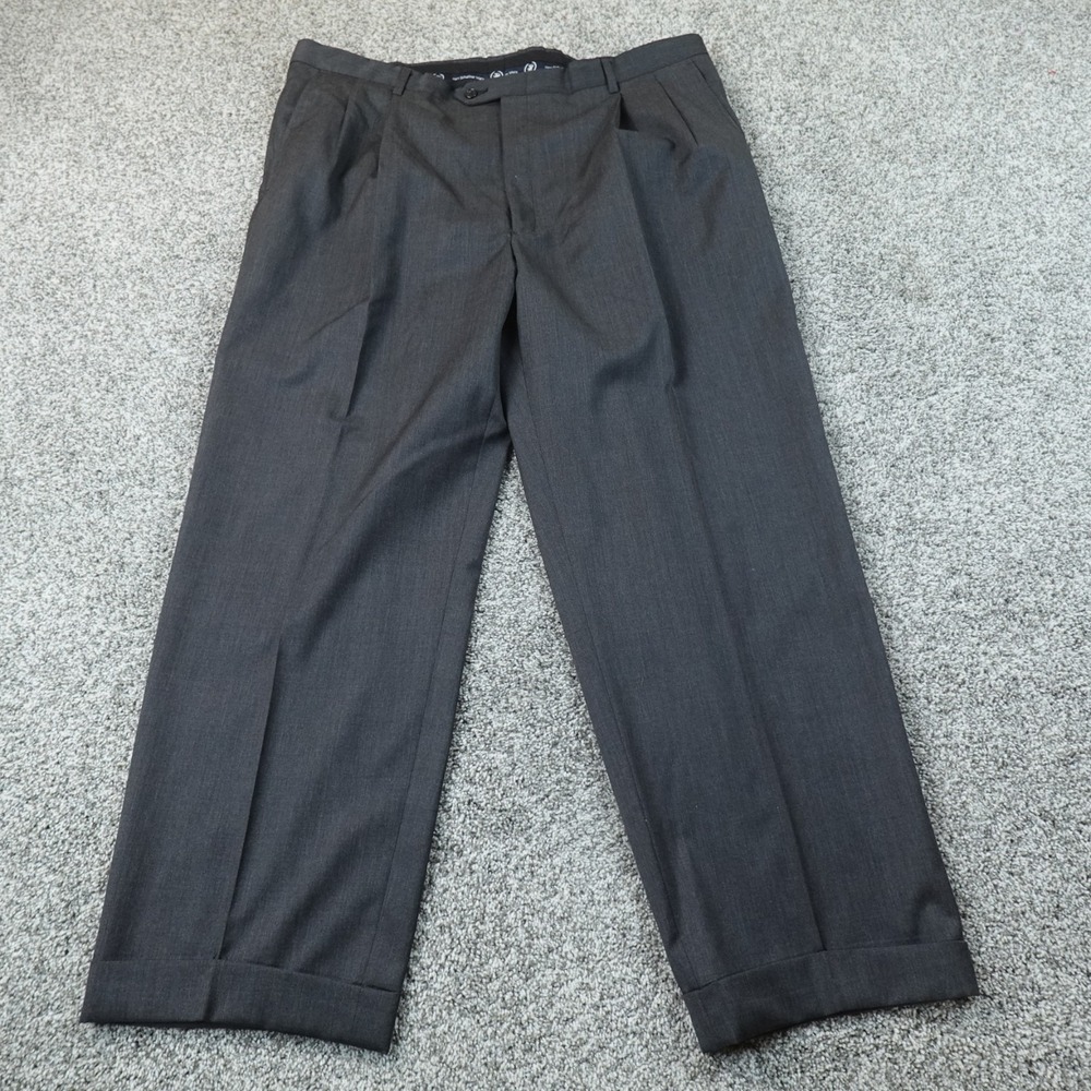 Hart Schaffner Marx Pants Mens 42X30 Gray Wool Pleated Trouser Dress Slacks Work